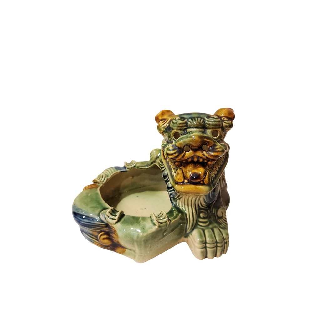 Vintage Ceramic Foo Dog Ashtray‎ Incense Holder Guardian Lion Figurine Unique
